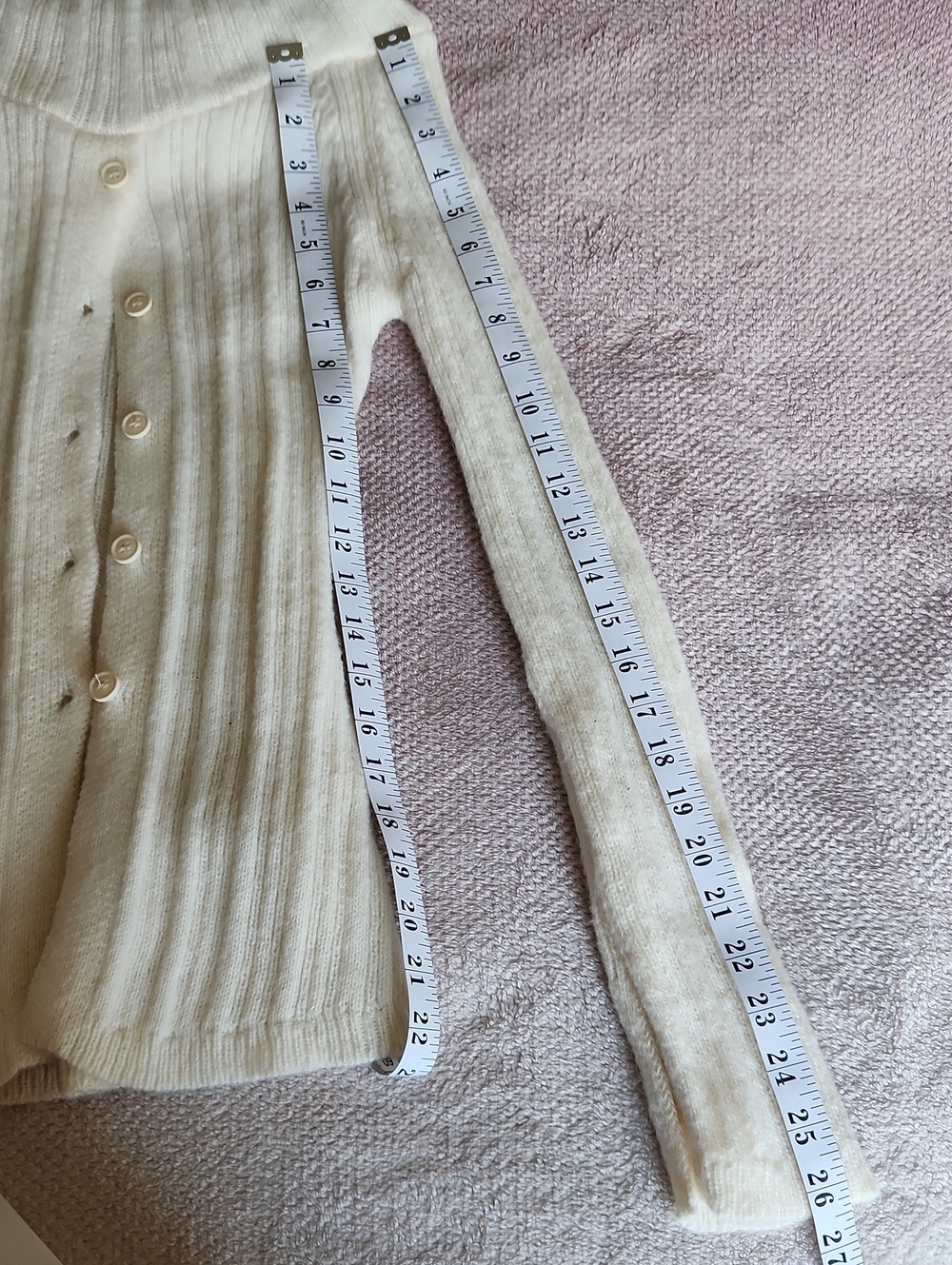 Off-the-Shoulder Cream Ribbed Button Sweater - Picture 4 of 10